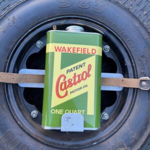 Lambretta spare wheel mounted castrol oil can