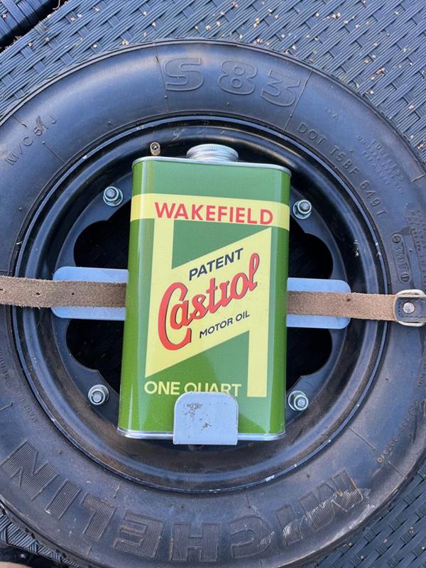 Lambretta spare wheel mounted castrol oil can