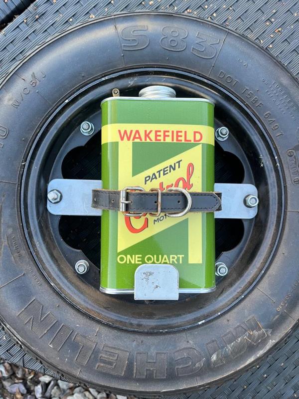 Lambretta spare wheel mounted castrol oil can