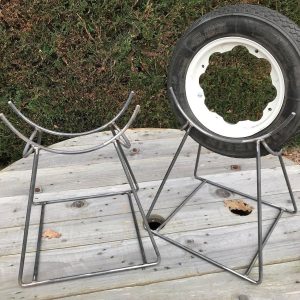 Sturdy display stands for Lambretta or Vespa scooters with 10-inch wheels. title