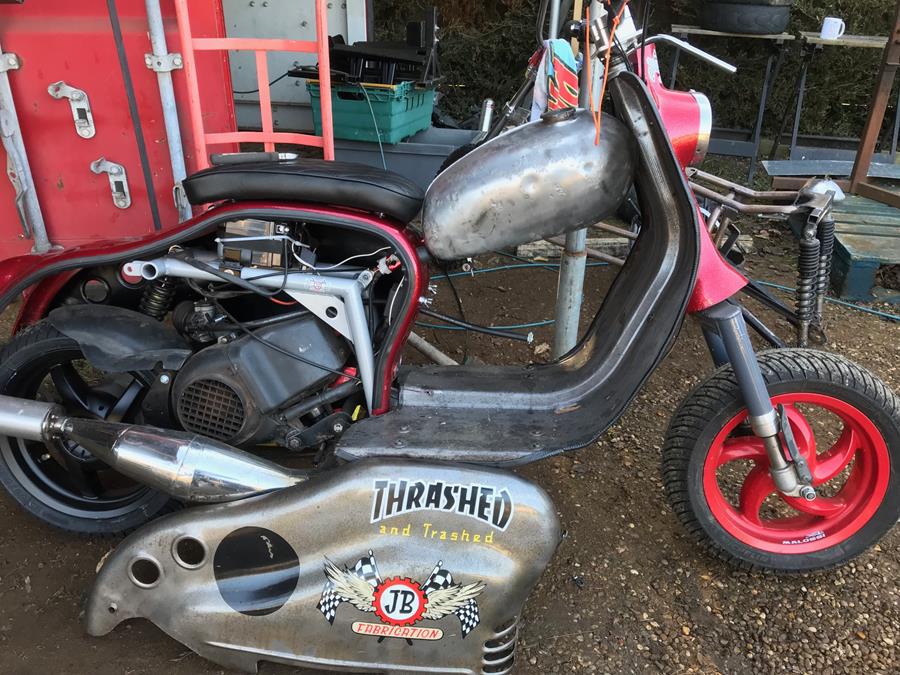 Custom LD Lambretta with the side panel removed, fabricated by JB Fabrication