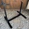 A custom made, black painted, heavy duty frame stand in 3 styles to fit Lambretta Series 1/2/3 models, as well as Vespa large and smallframes.
