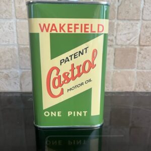 green, red and yellow Wakefield Castrol one pint motor oil can