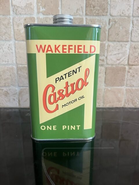 green, red and yellow Wakefield Castrol one pint motor oil can