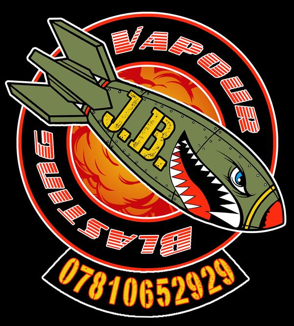 Logo for JB Vapour blasting featuring a bomb painted to look like a shark