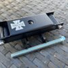 Folding Lambretta clutch compressor tool shown in a folded position next to a long bolt with JB Fabrication logo