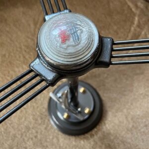 Closeup of Morris minor steering wheel which has been upcycled into a coffee table