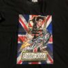 Black t-shirt with Eddie Kidd design with a union jack background.
