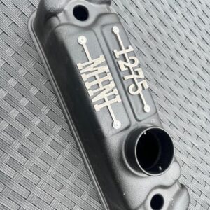 Close-up of rocker cover badge for a classic mini