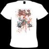 White t-shirt featuring a Lambretta chopper scooter with blood splats and words "Blood On The Chops"