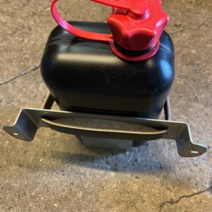 Small petrol can fixed to a spare wheel on a Lambretta scooter