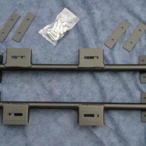 Classic Mini Bolt-in seat bar kit shown with black bars and fixing kit