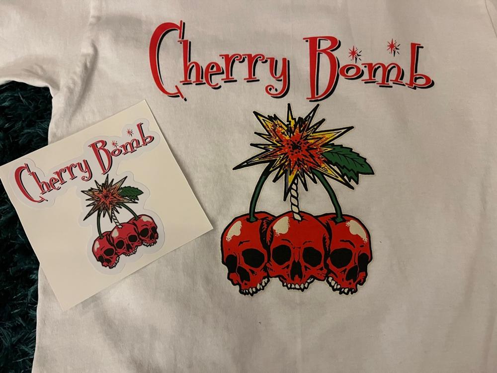 thumbnail image 2 of Vintage Style Red Cherry Bomb Iron-On Patch – Punk Rockabilly Embroidered Girl - 74 2 of 4